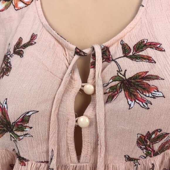 Seek The Label Floral Print Button Up Short Sleeve Crop Top Peplum Ruffle SZ S - Picture 3 of 6